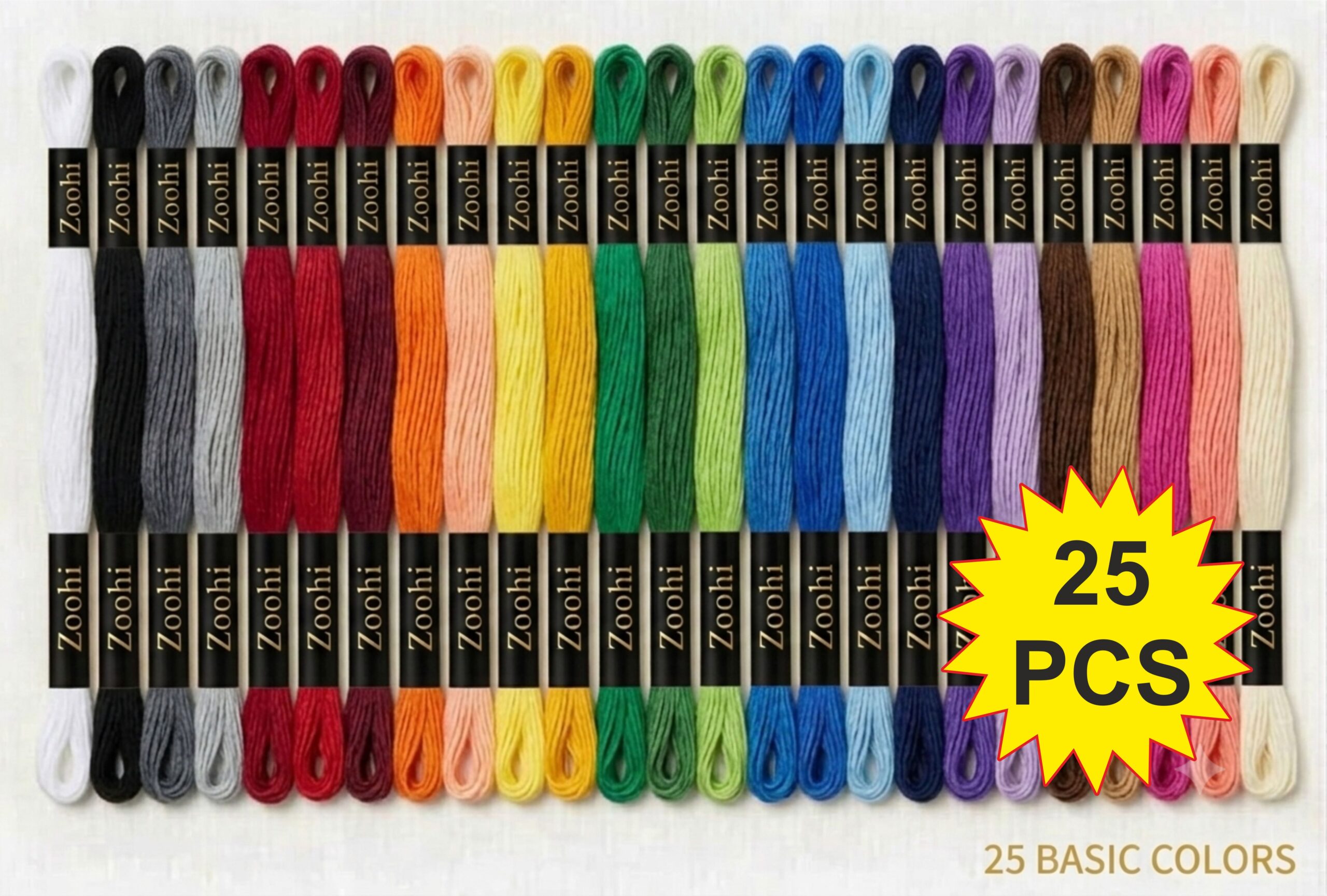 DARK 25 COLOR Basic Color Embroidery Skeins Cotton Thread 7.5M Each, Pack of 25 Pcs Thickness 0.80 MM, 6 Ply - Image 1
