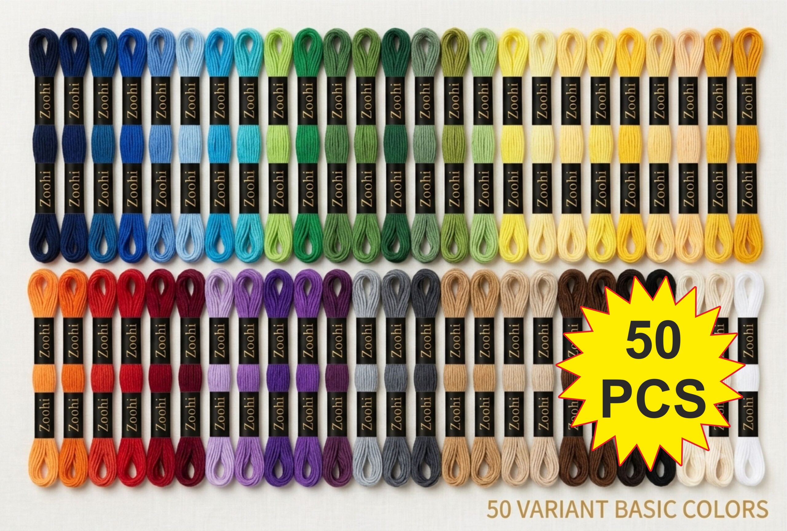 DARK 50 COLOR Basic Color Embroidery Skeins Cotton Thread 7.5M Each, Pack of 50 Pcs Thickness 0.80 MM, 6 Ply - Image 1