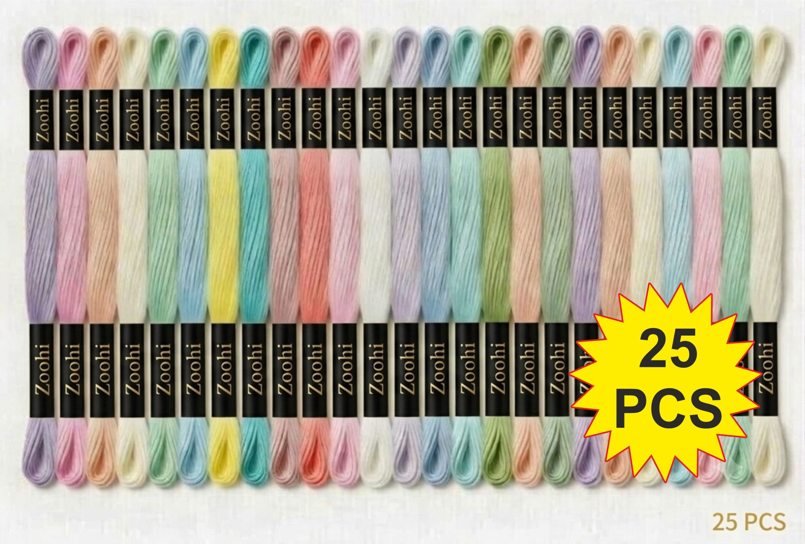LL LACCHI 25 PCS 2 Pastel Family Embroidery Skeins Cotton Thread 7.5M Each, Pack of 25 Pcs Thickness 0.80 MM, 6 Ply - Image 1