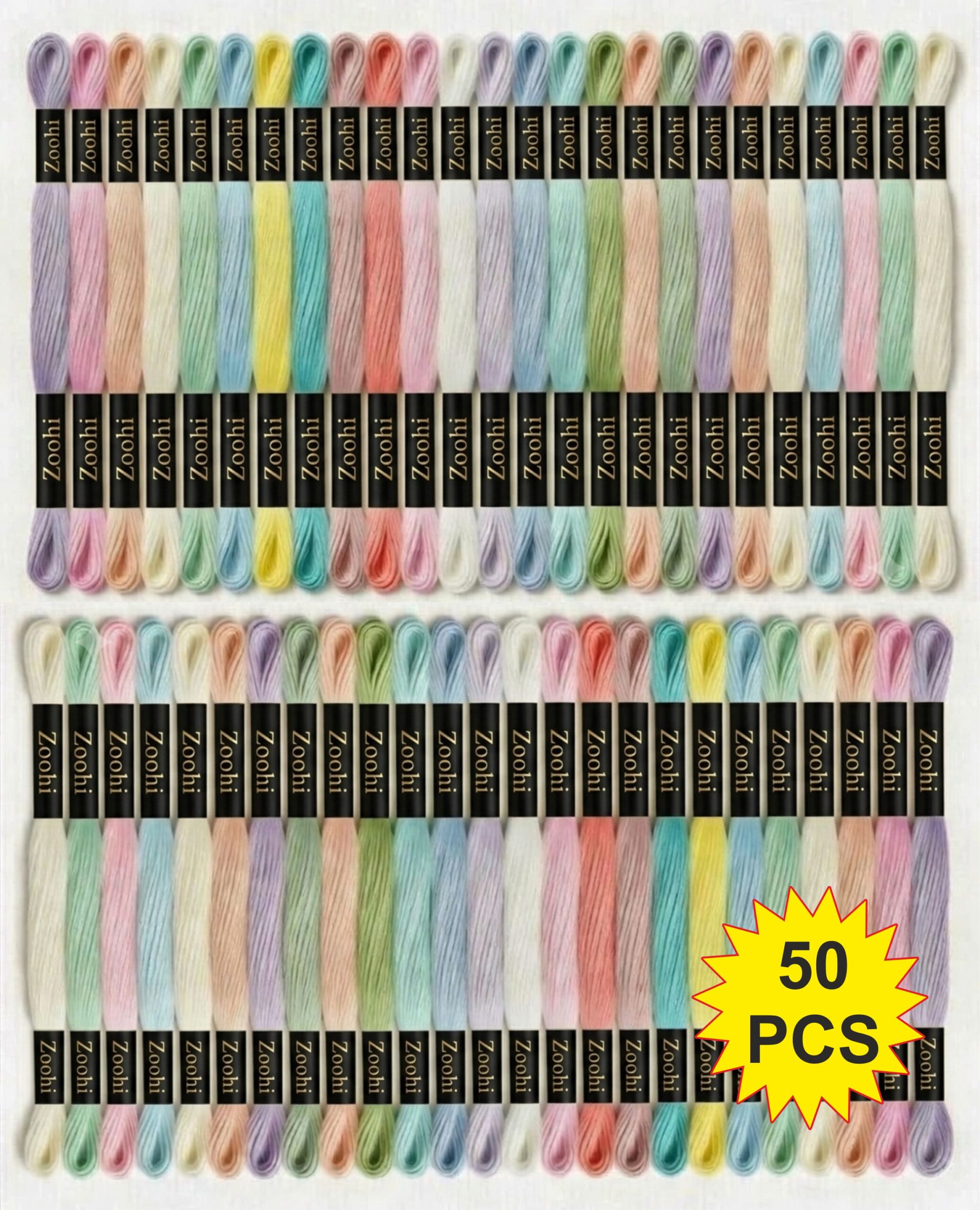 LL LACCHI 50 PCS 2 Pastel Family Embroidery Skeins Cotton Thread 7.5M Each, Pack of 50 Pcs Thickness 0.80 MM, 6 Ply - Image 1