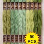 Elichi, Algi, Olive Green Family Embroidery Skeins Cotton Thread 7.5M Each, Pack of 50 Pcs Thickness 0.80 MM, 6 Ply