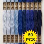 Baby Blue to Dark Blue Family Color Cotton Embroidery Skeins Thread 7.5M Each, Pack of 50 Pcs Thickness 0.80 MM, 6 Ply