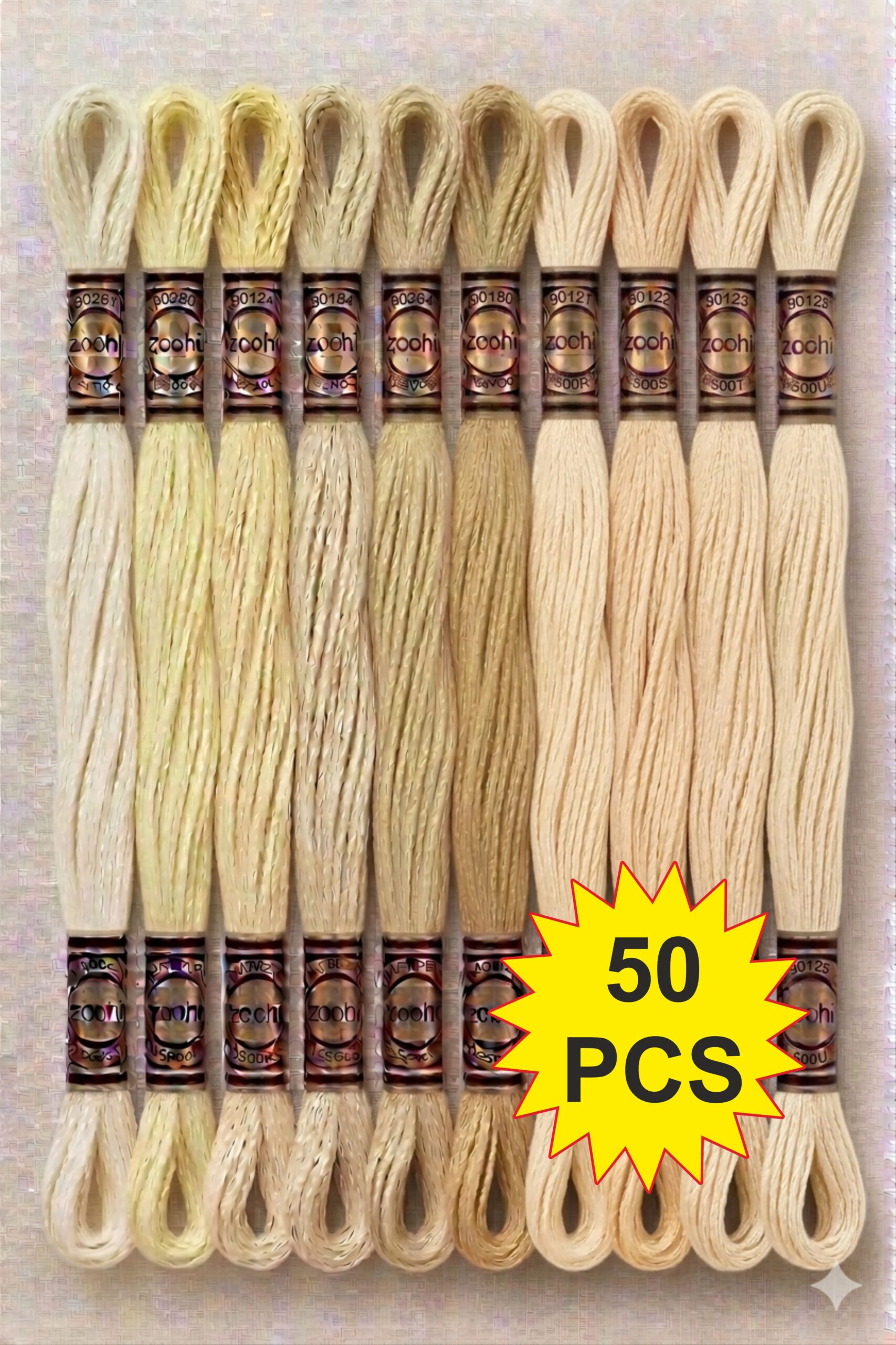 cream 2 Cream Family Embroidery Skeins Cotton Thread 7.5M Each, Pack of 50 Pcs Thickness 0.80 MM, 6 Ply - Image 1