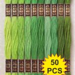 Parrot Green Family  Embroidery Skeins Cotton Thread 7.5M Each, Pack of 50 Pcs Thickness 0.80 MM, 6 Ply