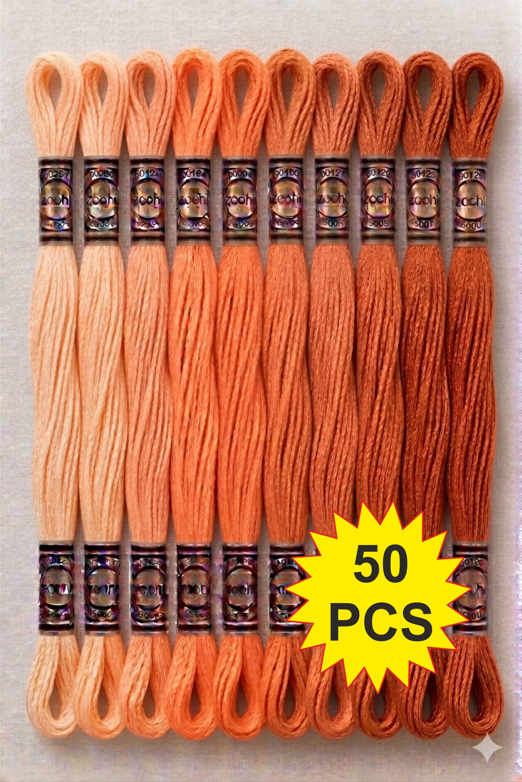 peach 2 Peach Family Color Cotton Embroidery Skeins Thread 7.5M Each, Pack of 50 Pcs Thickness 0.80 MM, 6 Ply - Image 1