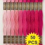 Baby Pink to Rani Pink Family Color Cotton Embroidery Skeins Thread 7.5M Each, Pack of 50 Pcs Thickness 0.80 MM, 6 Ply
