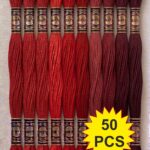 Red To Maroon Family Color Cotton Embroidery Skeins Thread 7.5M Each, Pack of 50 Pcs Thickness 0.80 MM, 6 Ply