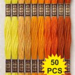 Lemon Yellow to Dark orange Family Color Cotton Embroidery Skeins Thread 7.5M Each, Pack of 50 Pcs Thickness 0.80 MM, 6 Ply