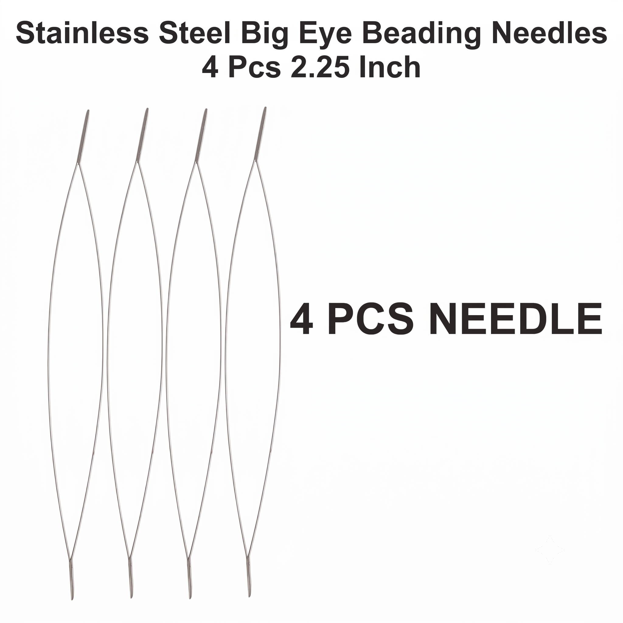 Stainless Steel Big Eye Beading Needles 2.25 Inch Stainless Steel Big Eye Beading Needles 2.25 Inch 4 Pcs