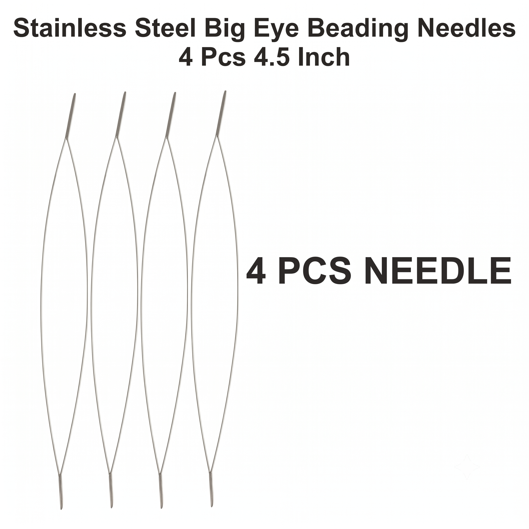 Stainless steel big eye beading needles 4 pcs 4.5 inch for jewelry making